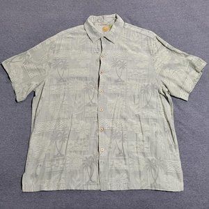 Caribbean Joe Hawaiian Silk Button Down Short Sleeve Beige Floral Shirt Men's XL
